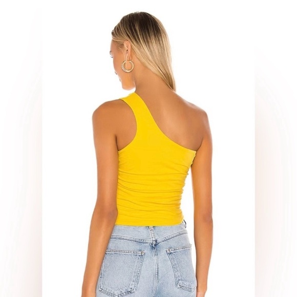 Superdown Anna Ruched Top One Shoulder in Yellow Size Small - Picture 2 of 6